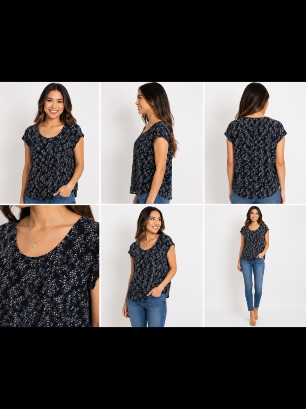 Banana Republic Navy Floral Sheer Short Sleeve Blouse Size Small